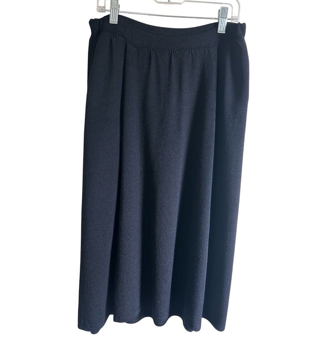 St John Santana Knit Midi Skirt Black Womens Size 8 Pockets USA Made Old Money
